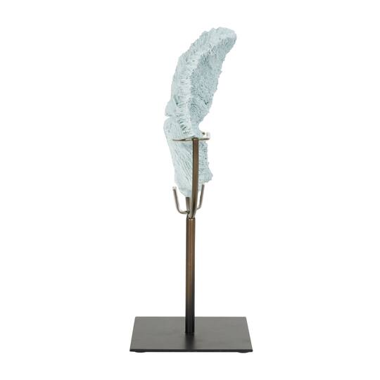 12" Light Blue Polystone Coral Textured Sculpture with Bronze Stand
